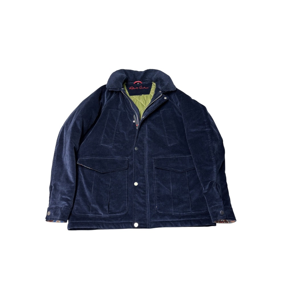 Robert Graham Mens Navy Blue Corduroy Quilted Field Jacket Faux Shearling Size M